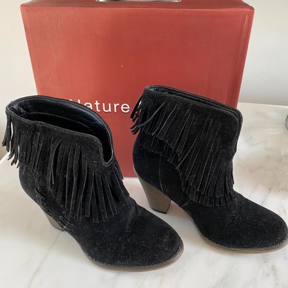 Black Suede Fringe Booties